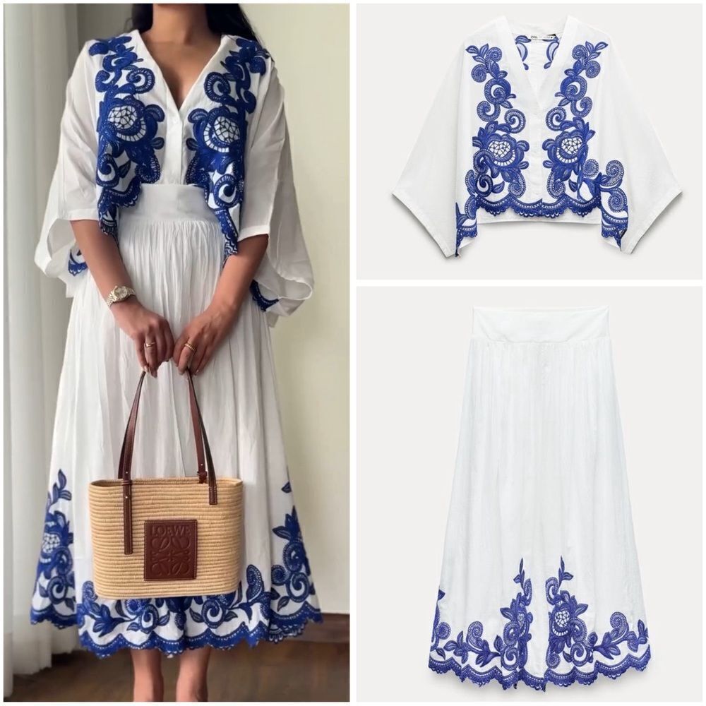 Zara Co-Ord Set Embroidered Blouse And Skirt - Picture 4 of 15